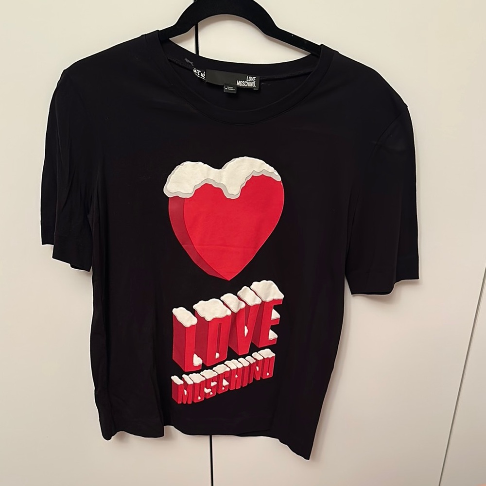 Love Moschino Black Tee with Red Heart and White Accents